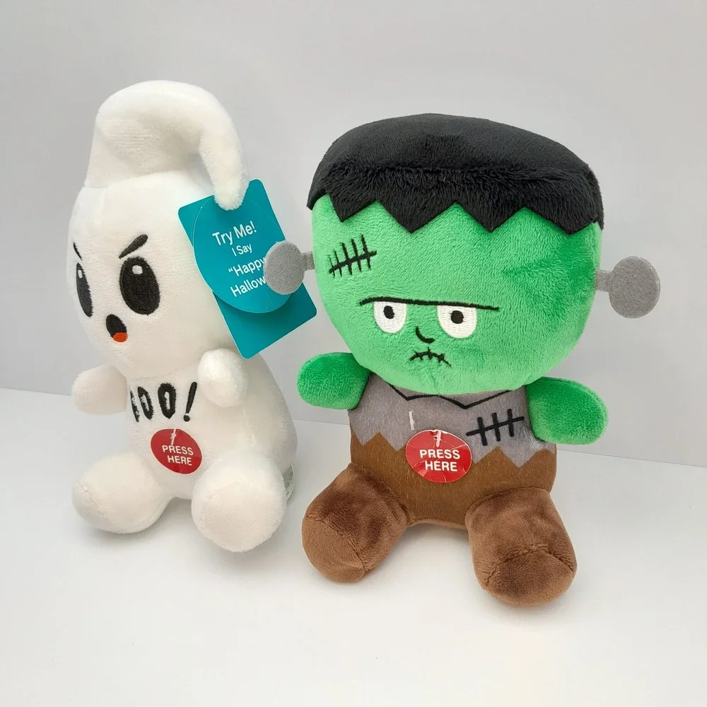 CVS Halloween Talking Plush Set Ghost Frankenstein Sound N Light 6 Inch NWT